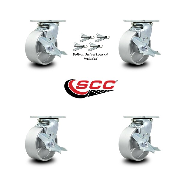 Service Caster 5 Inch Semi Steel Caster Set with Roller Bearings and Brake/Swivel Lock SCC SCC-30CS520-SSR-TLB-BSL-4 - main